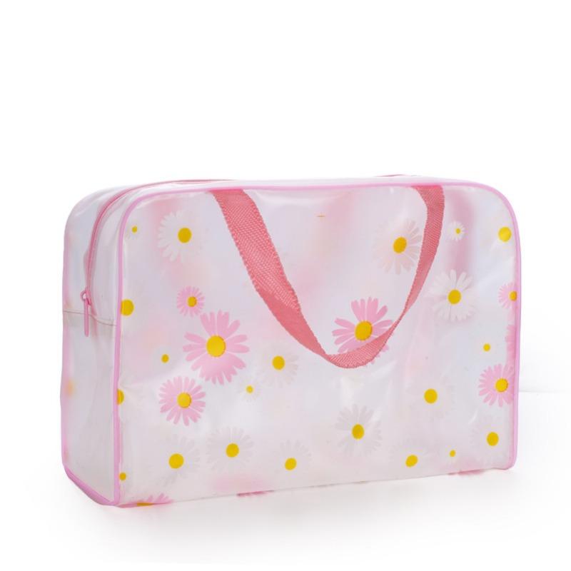 1pc Daisy Print Handbag,Portable Beach Wash Bag,Large Capacity Makeup Bag,PVC Frosted Swimming Bath Bag,Clothing Storag Tote Bag