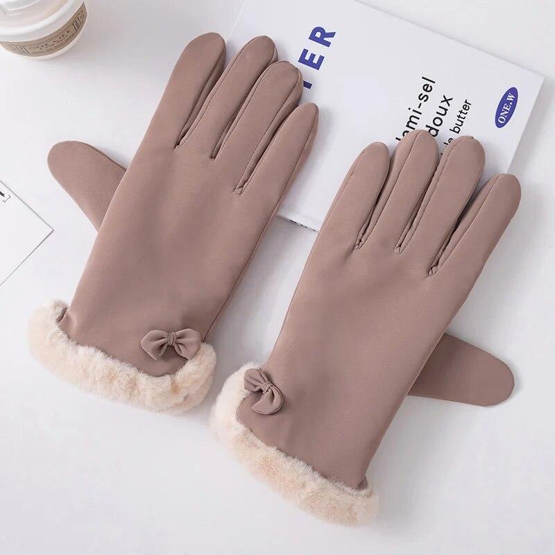 Модные женские зимние перчатки, элегантные, приятные для кожи, с сенсорным экраном, уличные, утолщенные, теплые, женские перчатки для велоспорта и вождения One Size хаки