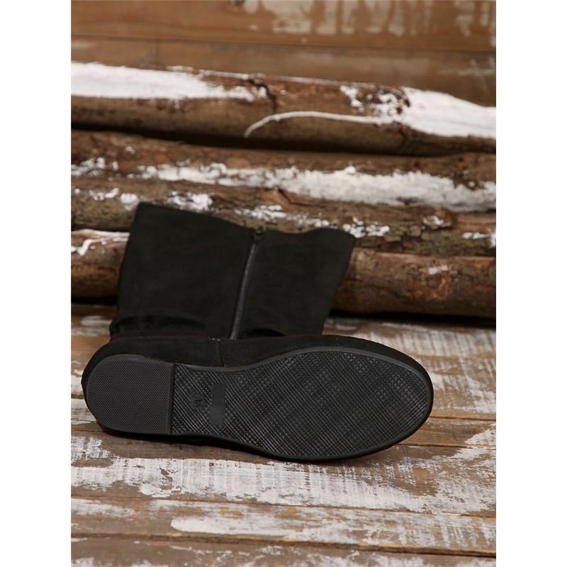 Women Western Mid‑Calf Boots Suede Wrinkle Flat Heel Side Zipper Casual Slouch Boots Fashion Fall Winter Daily Shoes