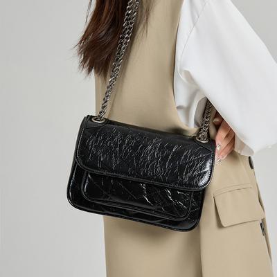 New Niche High End Shoulder Bag for Women Fashion Chain Bag Cracked Head Layer Cowhide Crossbody Bag for Women