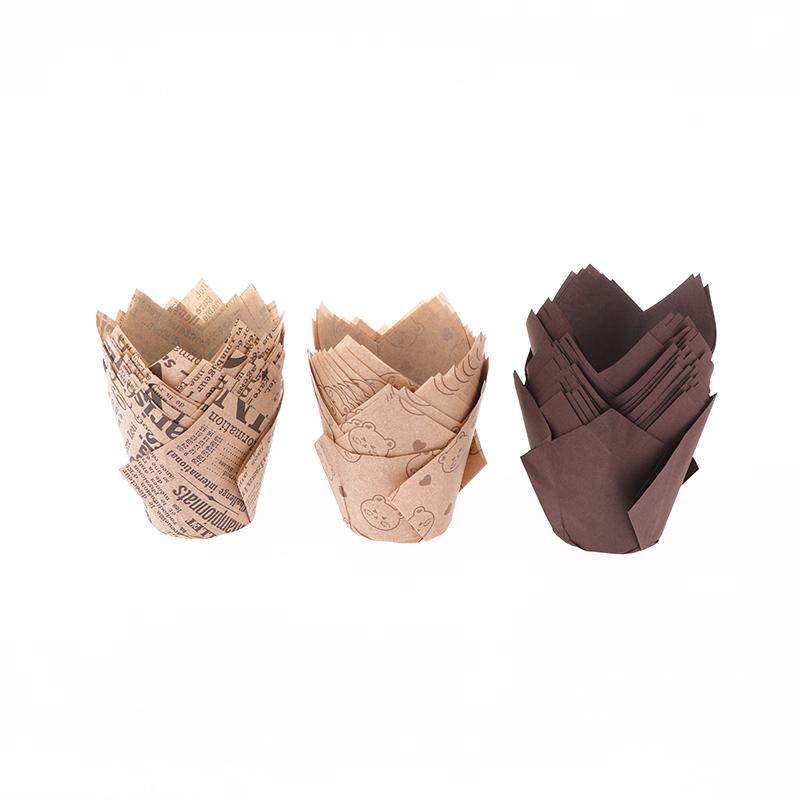 50 Pcs Newspaper Style Baking Cup Liner For Wedding Party Caissettes Tulip Muffin Cupcake Paper Cup Oilproof Cake Wrapper