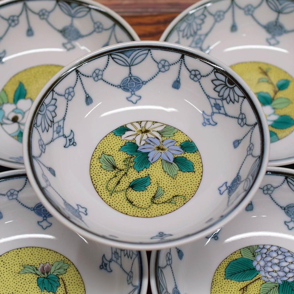 Waza No Stylish Kutani Ware Small Set of Yoshidaya Japanese Japanese Side Made In Wedding Return or Celebration Gift Kura Bowls, 5, Kusahana,