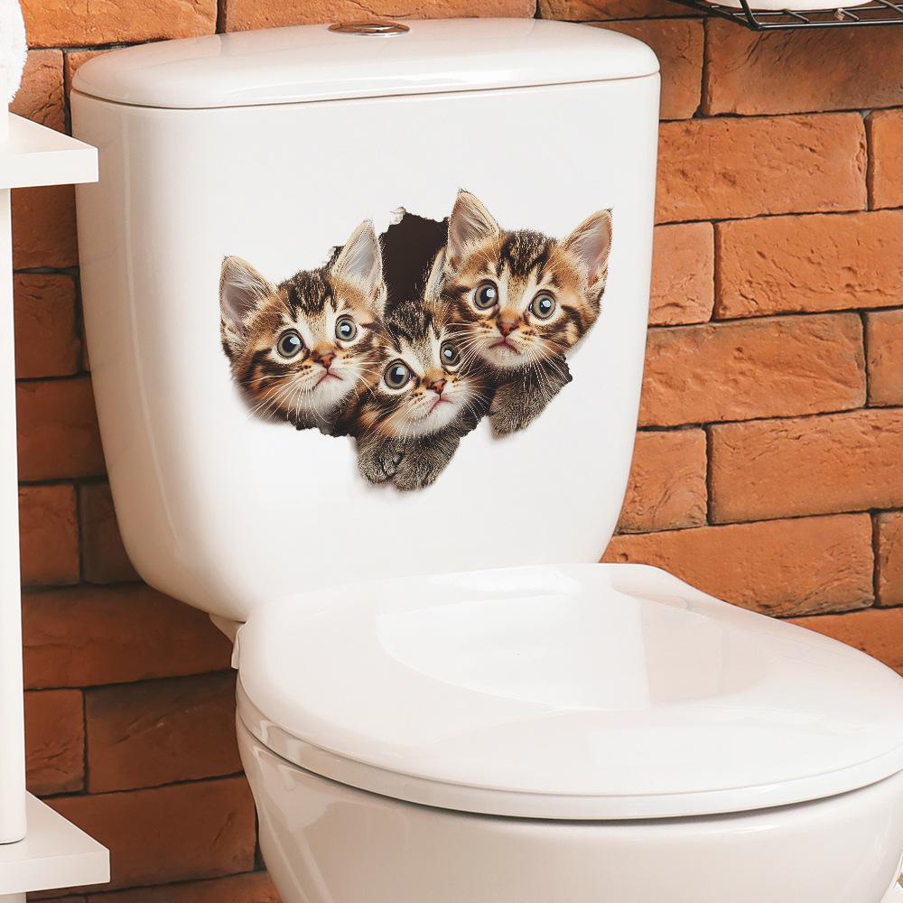 Cartone Animato Carino Gatto Muro Rotto Bagno Toilette Adesivi Murali Decorativi