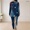 Women Plus Size Printed Two Piece Set Half Zip Long Sleeve Longline Top Fitted Long Pants