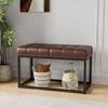 36" Vintage Polsterbank mit Knopfheftung Kunstledersitz, Industrieller Metallrahmenbank für Eingangsbereich, Schlafzimmer oder Fußende des Bettes (Braun)