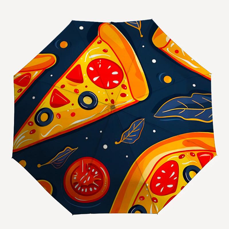 1pc Pizza Slice Automatic Open/close Folding Compact Umbrella, 8-Rib Sturdy Canopy, Lightweight Portable, Everyday Use, Gift, Outdoor Umbrella, Travel