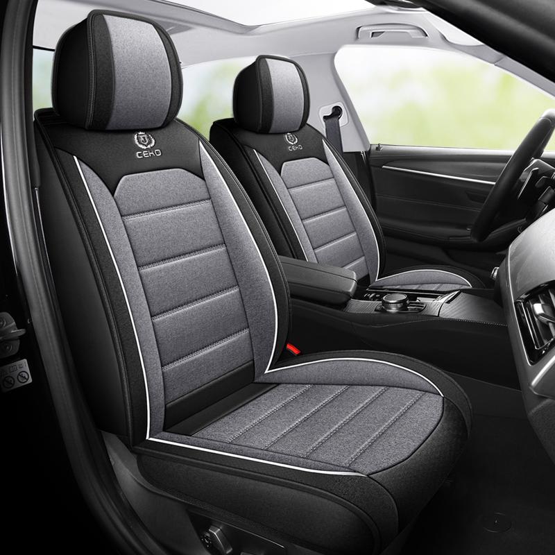 2pcs Universal Linen-Textured Full-Cover Car Seat Covers - Breathable, All-Season Comfort for Most Sedans, SUVs, and Trucks