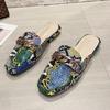 Women Slippers Snake Print Lazy Loafers Metal Chain Fashion Mules Square Head Low Heel Casual Sandals Color High Quality Slides