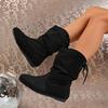 Ein-Schritt-Damen-Nude-Stiefel Modisch Und Lässig Stapelabsatz Elastisch Flach Niedrigschaft Damenstiefel Plissiert Einfarbig Runde Spitze