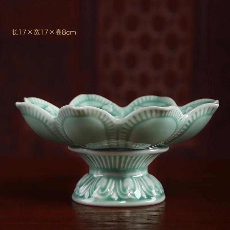 1PCS Ceramic Fruit Plate Ornament Household Buddha Hall Offering Plate Buddha Utensils and Supplies