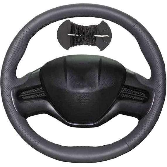 Car Steering Wheel Cover Microfiber Leather Stitch Wheel Wrap Fit for Honda Civic Civic 8 2006 2007 2008 2009 2010 2011 (2-Spoke),Black Black Thread