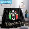 Custom Name Juventus Football Crest Flannel Blanket, Use for Birthday/Holiday Gift, Soft Blanket for Sofa/Bed/Camping/Office, Home Decor