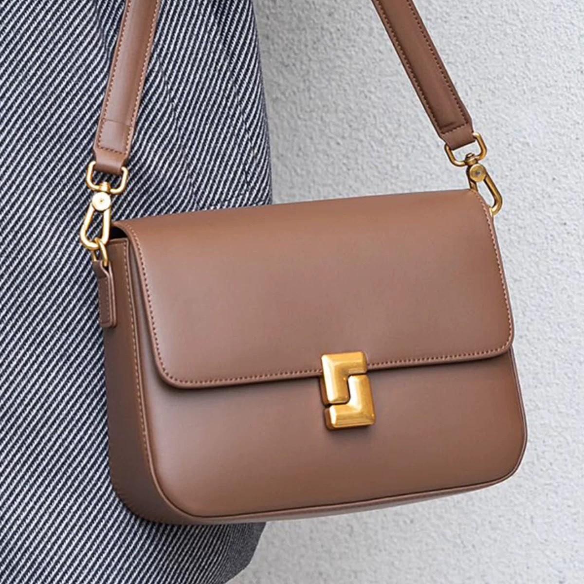 

Leather Bags for Women, New Autumn and Winter Diagonal Cross Bags, Women s Commuting Single Shoulder Tofu Bags, Small Square Bags, Cowhide Bags кофейный