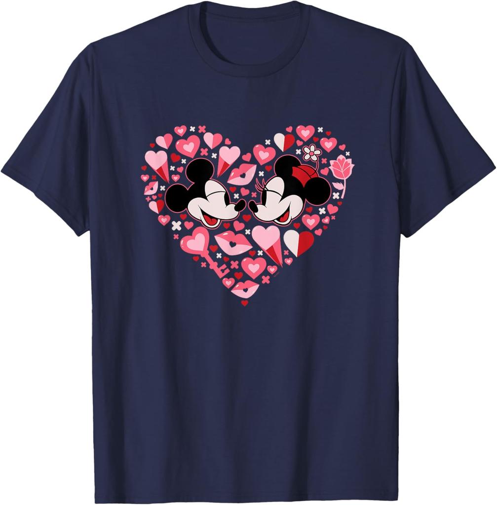 Hot Fashion Casual Disney Mickey & Minnie Mouse Couples Valentine’s Day Heart T-Shirt S-4XL Summer