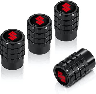 Air Valve Cap, Suzuki, High-Grade Alloy, for Cars and Motorcycles, Tire Valves, Set of 4, Suzuki, Black