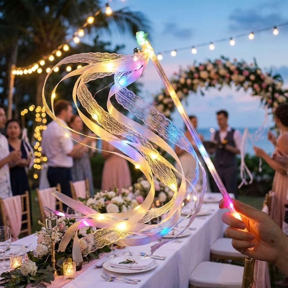 5PCS with Bell Wedding Ribbon Glow Wands Glow Flash String Light Ribbon Hand Sticks  Outdoor Lawn