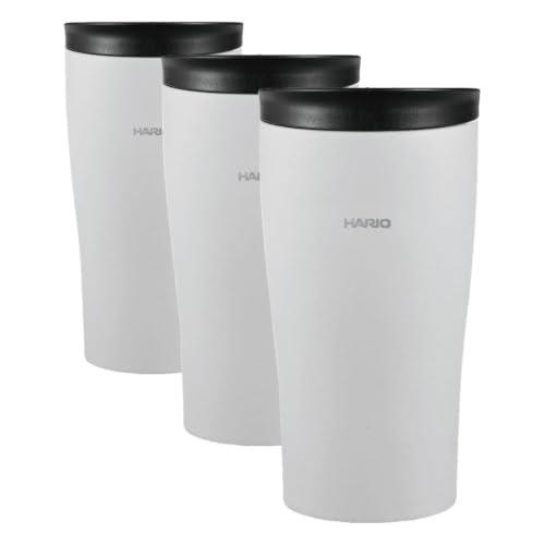 HARIO Ceramic Coated Vacuum Double Wall Insulated Tumbler 350mL White CTF-350-W with Rotary Lid