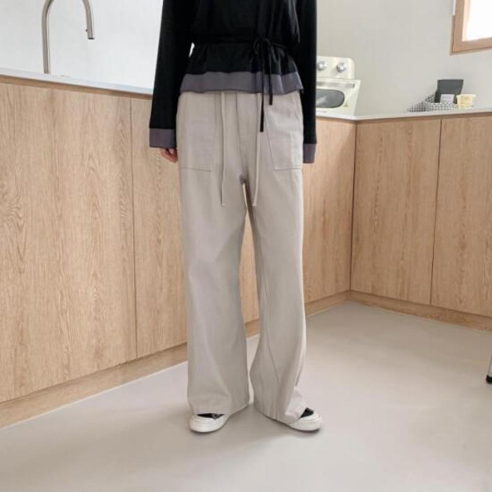 New Arrivals Open Run Women Cotton String Semi Wide Pants