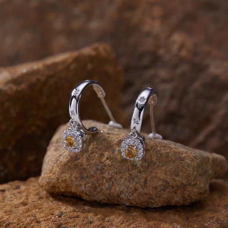 Niche High-End Sense S925 Sterling Silver Natural Colored Treasure Sugar Snowflake Earrings Light Luxury Non-Fading Jewelry