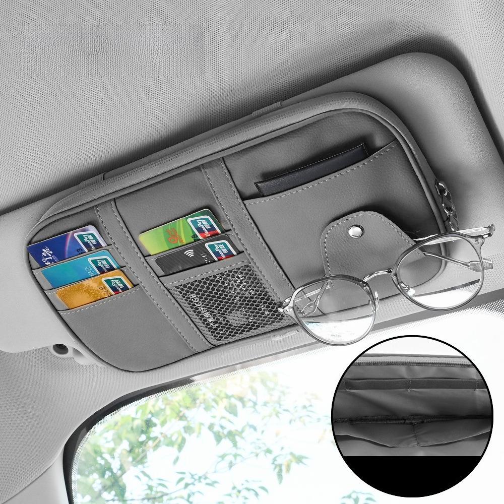 Leather Large Capacity Car Sun Visor Organizer Clip Sunshade Storage Bag Pouch Bill Pen Card Glasses Sunglasses Holder Mount