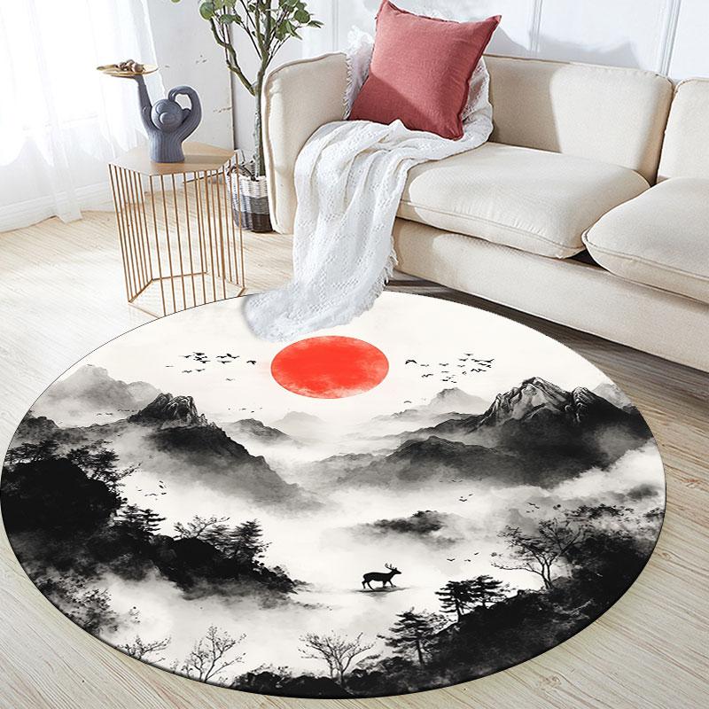 Landscape Painting pattern round rug,Carpet Rug for Living Room Bedroom Playroom ,Non-slip Floor Mat,Holiday Gifts and Birthday Gifts.