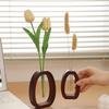 1 Set Vase Hydroponic Test Tube Shape With Wooden Stand Clear Flower Plants Vase Table Propagation Vase Home Desktop Decoration