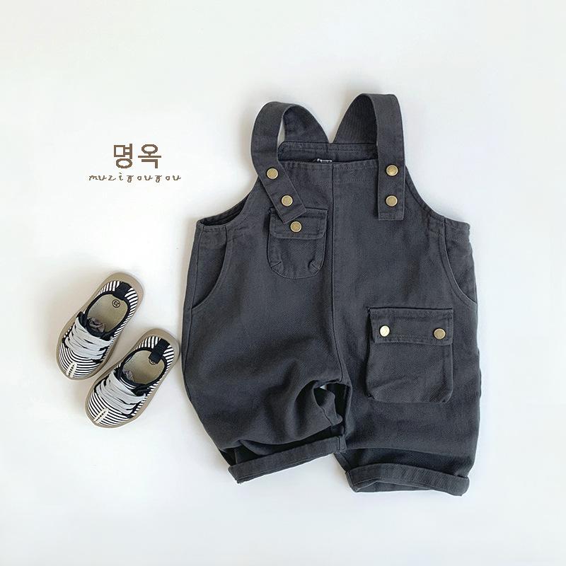 Korean Style Unisex Kids Solid Suspender Long Pants Casual Children Clothing