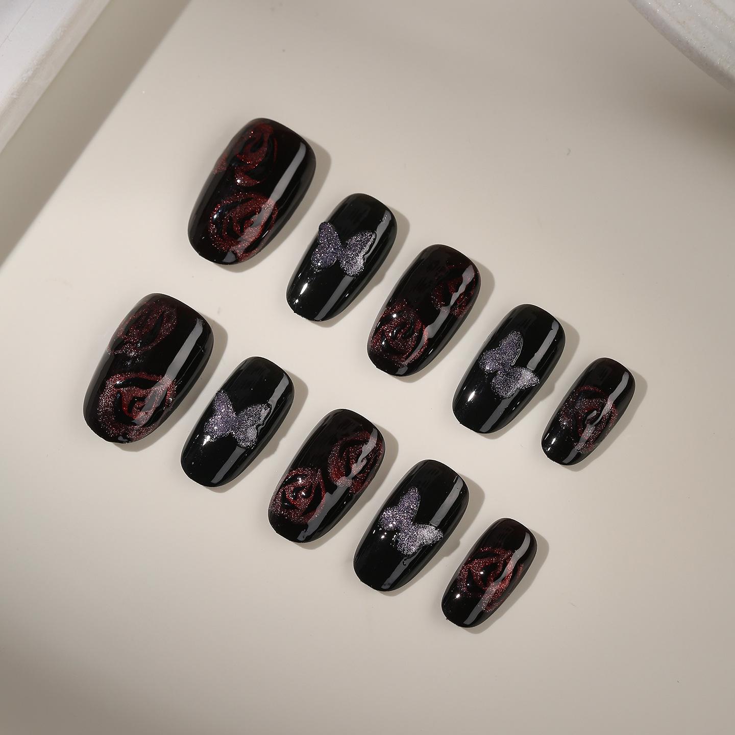 Handmade Butterfly Cat Eye Nails: Luxe Darkening & Whitening Short Autumn/Winter Patches XS-Fine Hand Sisters
