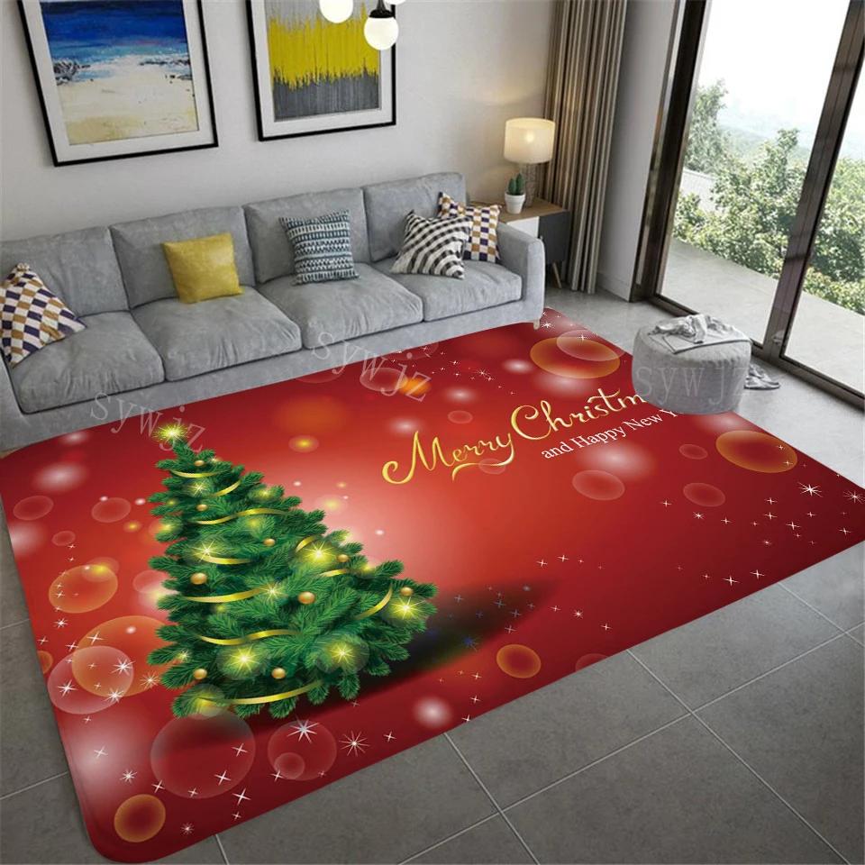 VIAKMA Christmas Atmosphere Decorative Non-slip Soft Crystal Velvet Carpet Home Bedroom Living Room Entrance Door Mat Home Decor