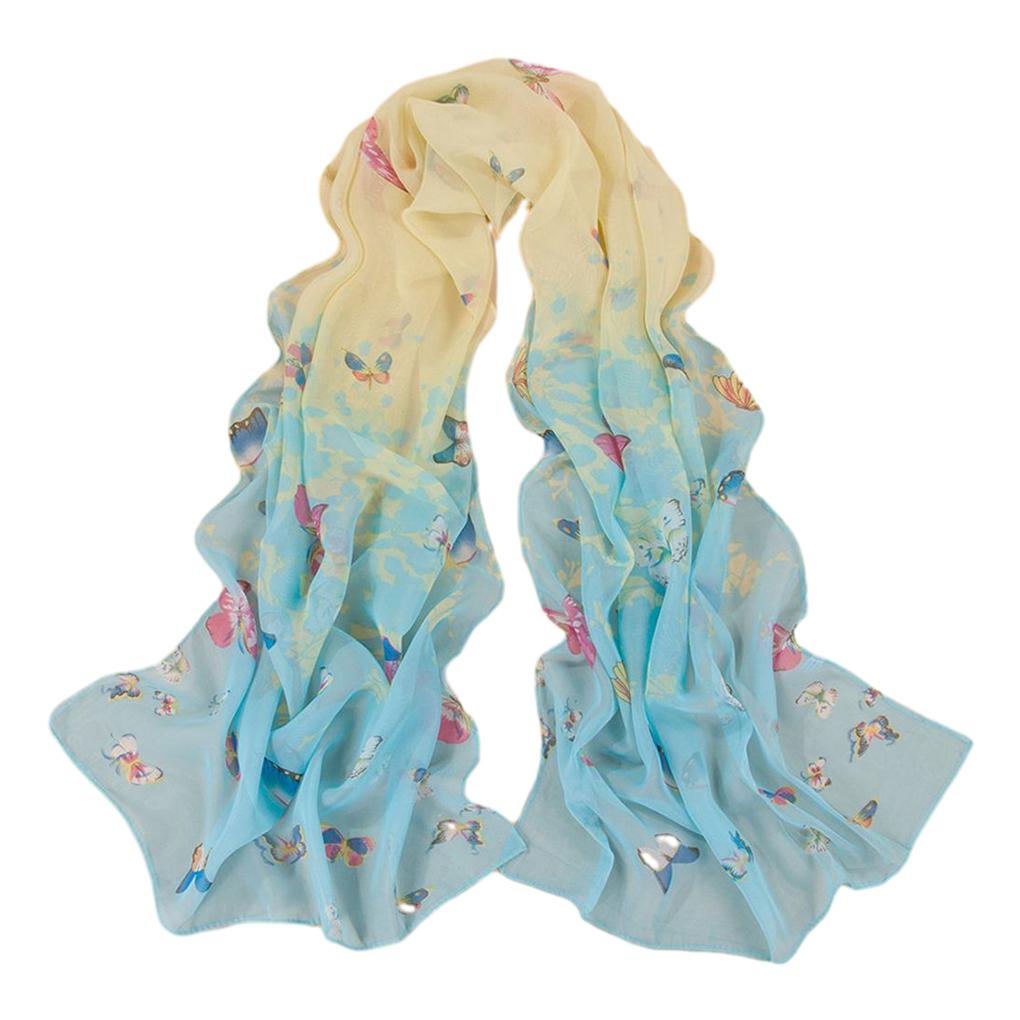 Модный женский длинный мягкий шарф, солнцезащитный крем, шифоновая шаль с бабочкой и цветочным принтом no.01
