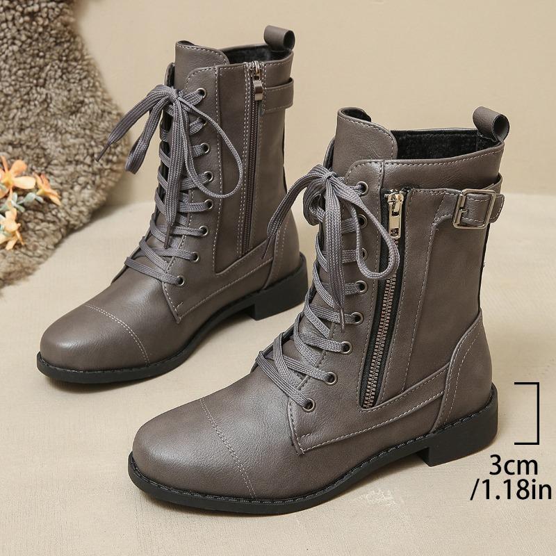 Fashion Womens Low-heeled Pointed Toe Knight Boot 2024 Autumn New Punk Style Zipper Design Mid-calf Women's Boots PU Leather Botas Mujer