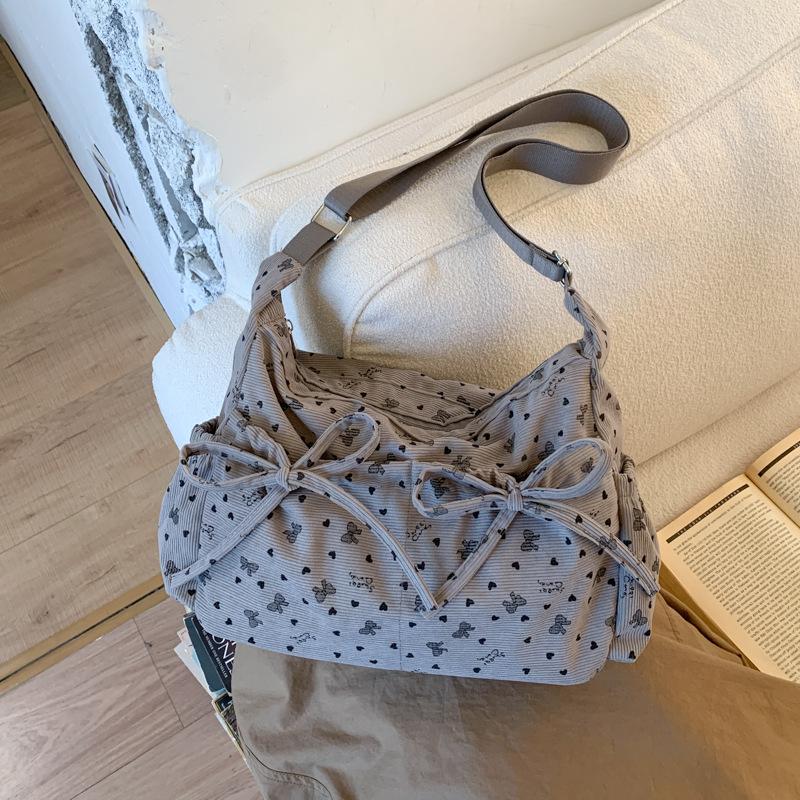 Korean Style Plaid Drawstring Cloud Shoulder Bags for Women Large Capacity Ladies Crossbody Bag Bow Multi-pocket Handbags Tote