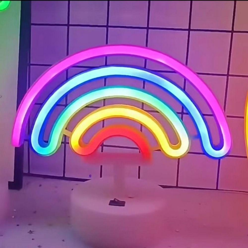 Colorful LED Neon Sign Nightlight with Base Battery USB Dual-use Desktop Rainbow Night Light Creative Flicker Free