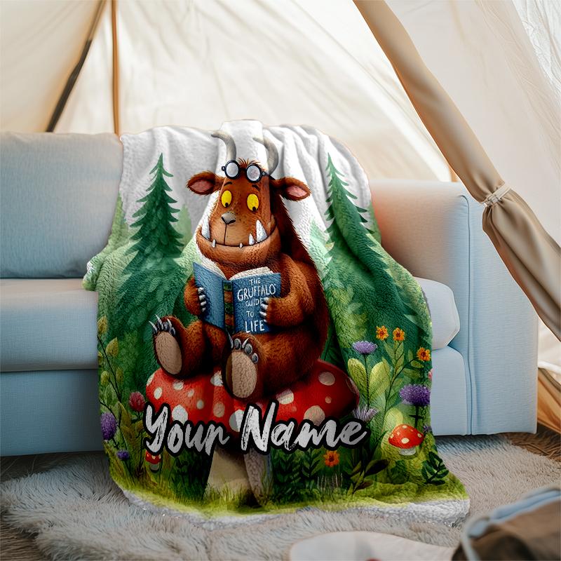 Coperta Stampata Personalizzata con Nome - Tema Il Gruffalò - Perfetta per Divano, Letto, Viaggi e Uso Esterno | Lavabile in Lavatrice, Accogliente e Resistente.