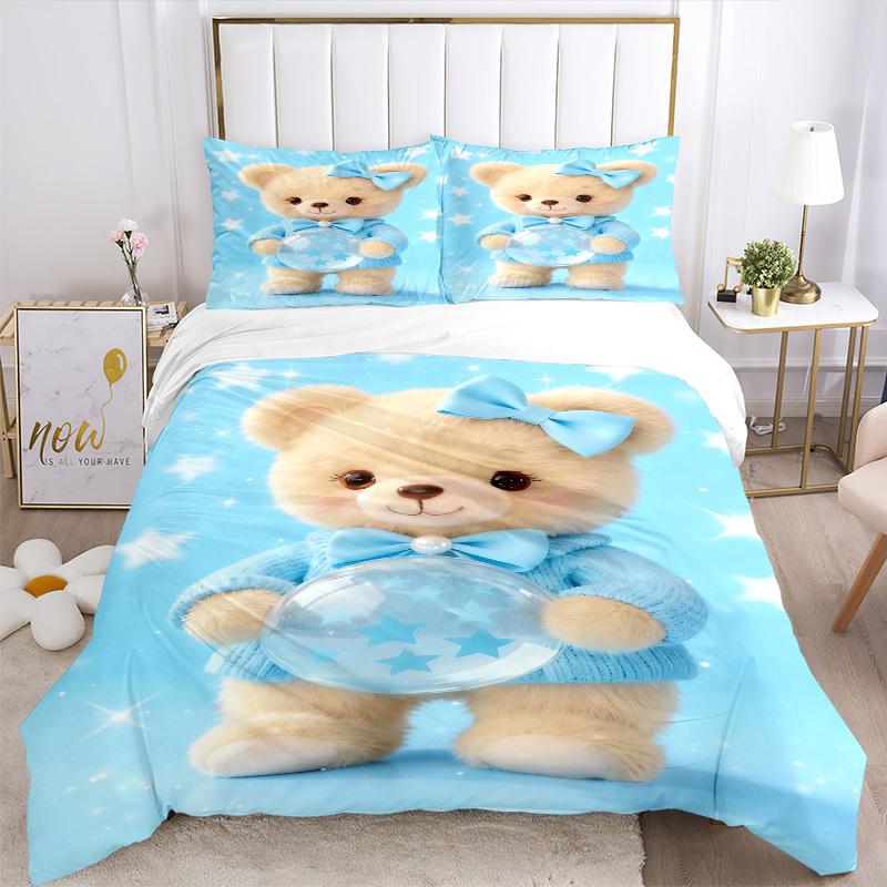 3pcs Anime Cartoon Design Teddy Bear Bedding Set - Includes One Quilt Cover and Two Pillowcases (No Core) - Perfect for Bedroom and Guest Ro