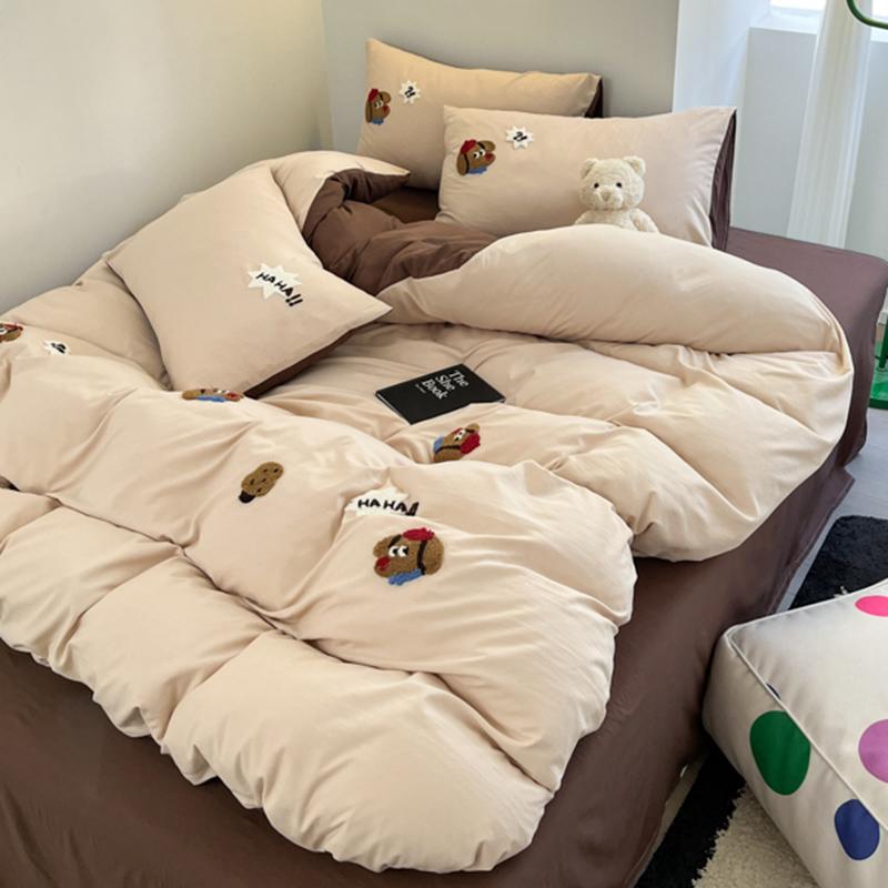 Ins Pink Stripe Bedding Set Towel Embroidery Duvet Cover Set Queen Twin Full Size Bed Flat Sheet Quilt Cover Pillowcases Kawaii