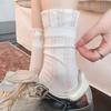 Gray Lace Stockings - Summer Lightweight Ankle-length Cotton Stockings with Ballet-style Stacked Design