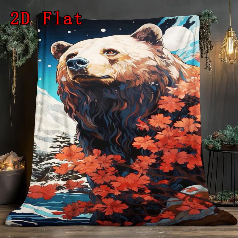 Brown bear illustration 2D Flat Pattern Flannel Blanket High quality All Seasons Warmth and Comfort Perfect for Christmas Gifts.MMT0918607