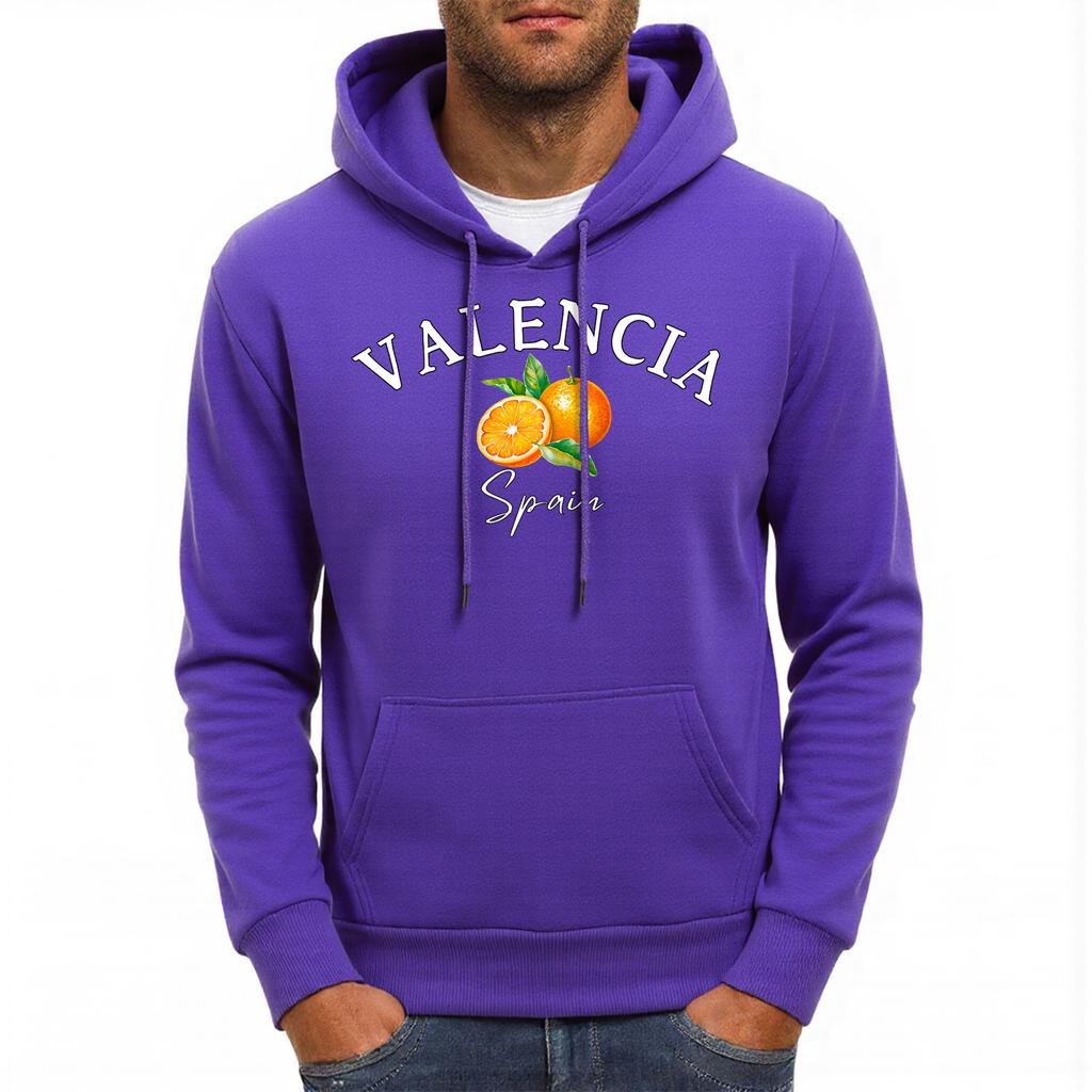 Valencia Spain Orange Print Mens Hoody Autumn Pocket Hoodies Multicolor Fleece Pullover All-Match Comfortable Male Hoodie
