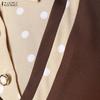 ZANZEA Women Muslim Casual Polak Dot Print Splice Long Sleeve Loose Dress