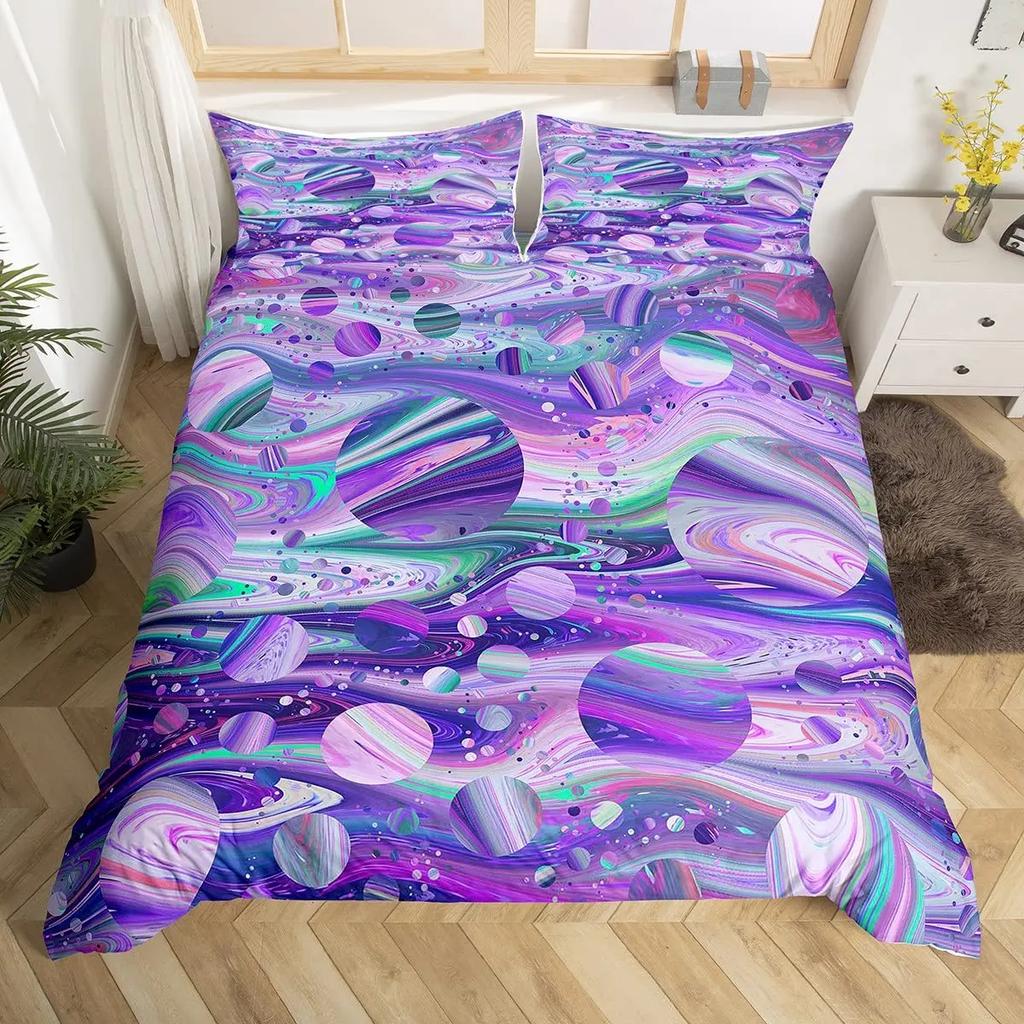 3D Circle Line Geometry Duvet Cover Polyester Queen King Size Quilt Cover With Pillowcase For Kids Teens Home Bedroom Decor Gift