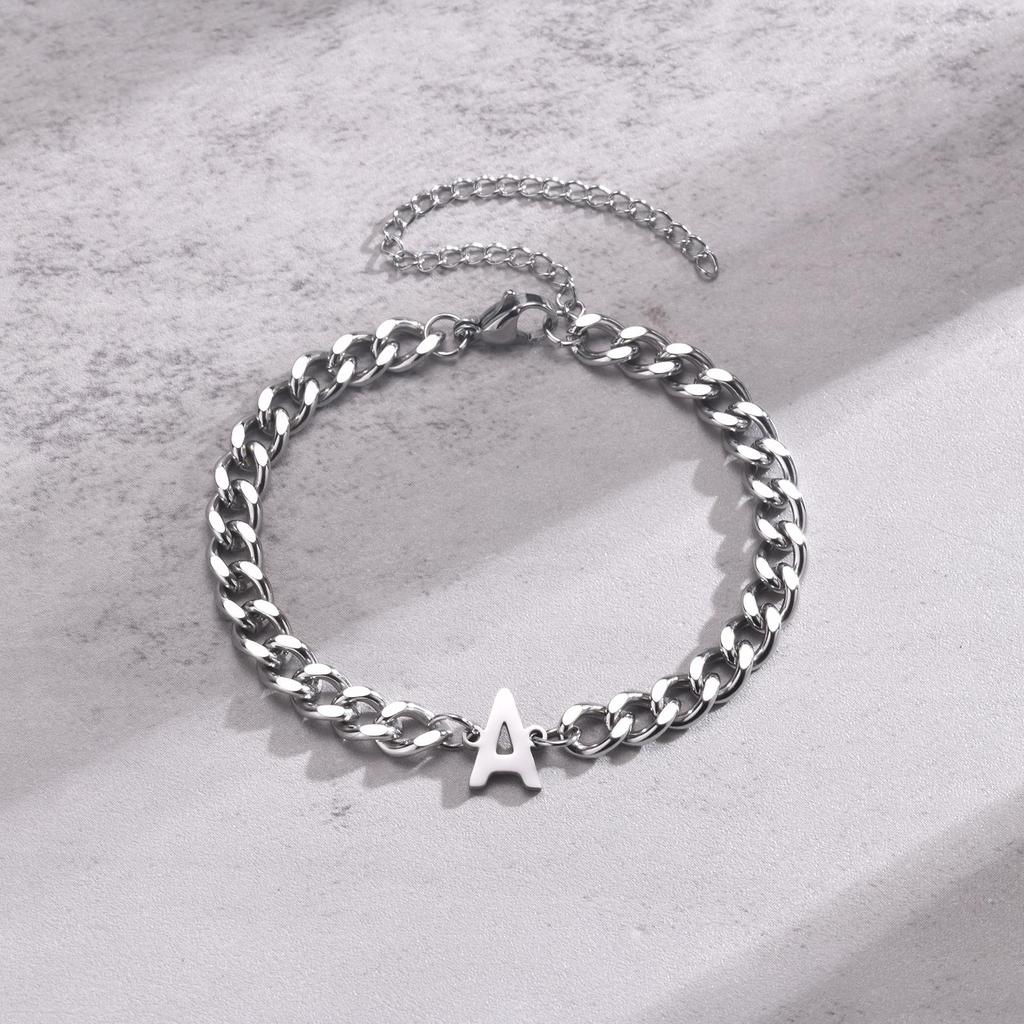 A-Z Initial Bracelets for Men,Stainless Steel Cuban Chain Bracelet with 26 Letter Alphabet,Waterproof Anti-faded Men Jewelry