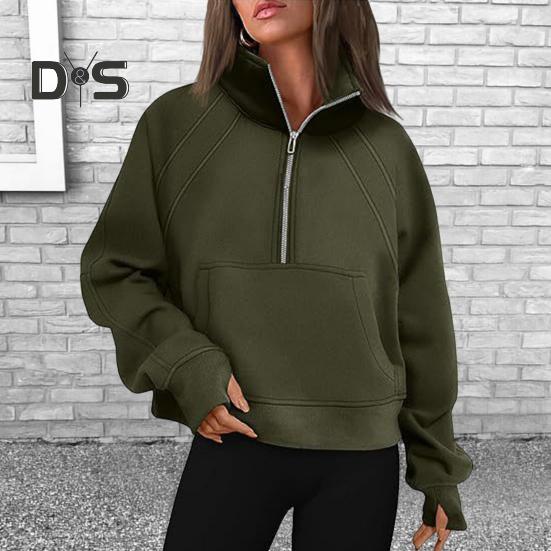 

Зима Осінь Жіночий світшот Напівблискавка Комір-стійка Плюш Довгі рукави Накладна кишеня Еластичний манжет Подол Однотонний пуловер Тренування Щоденний топ M абрикосовий