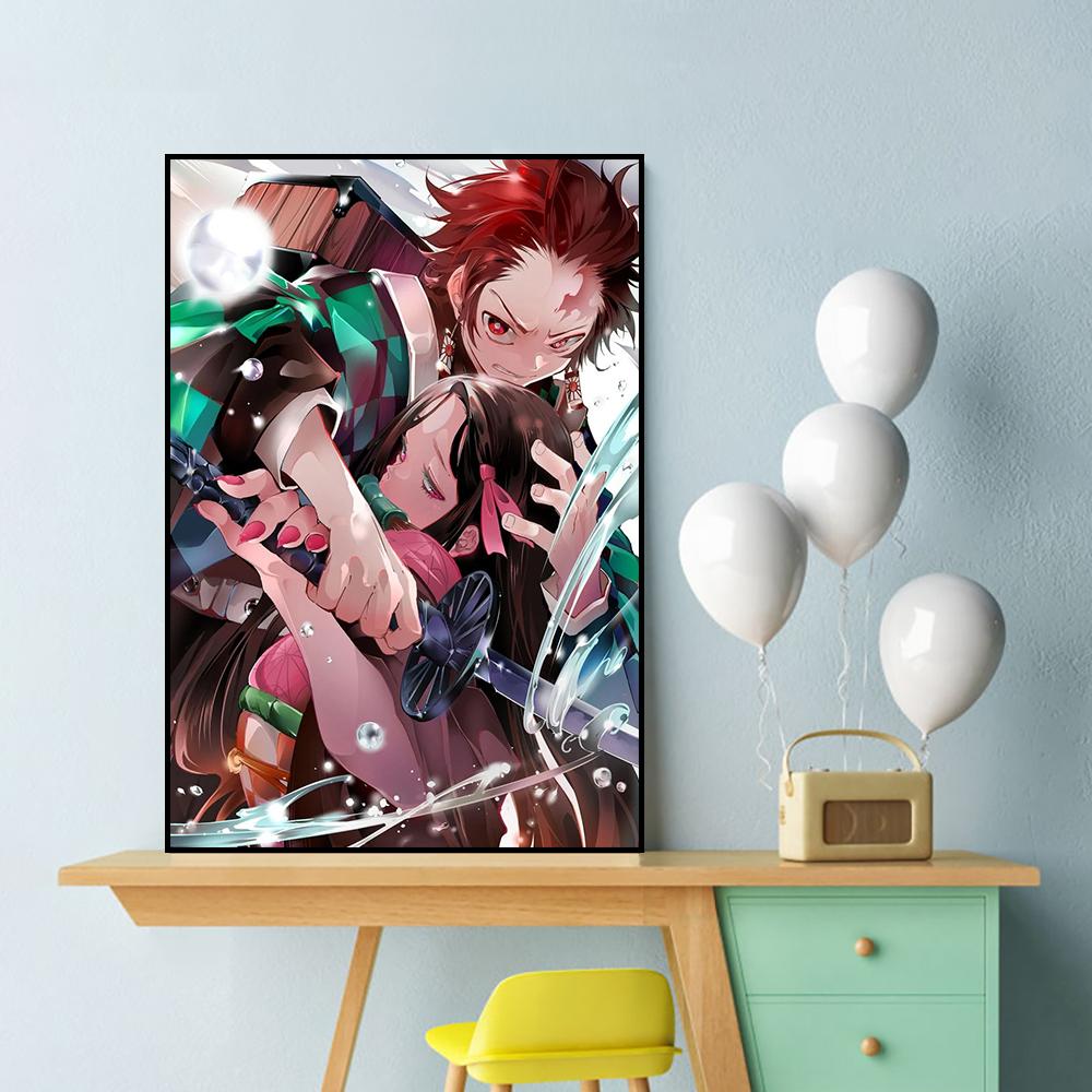 Affiche d'anime Demon Slayer Kamado Tanjirou Décoration murale Agatsuma Zenitsu Peinture décorative Art mural Image Décoration d'intérieur Cadeau Sans cadre