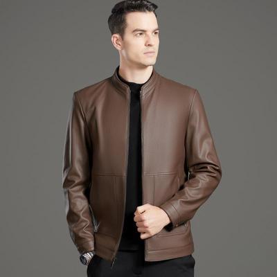 Men's Stand-up Collar Leather Jacket Sheepskin Middle-aged Autumn and Winter New Business Casual Dad Leather Jacket