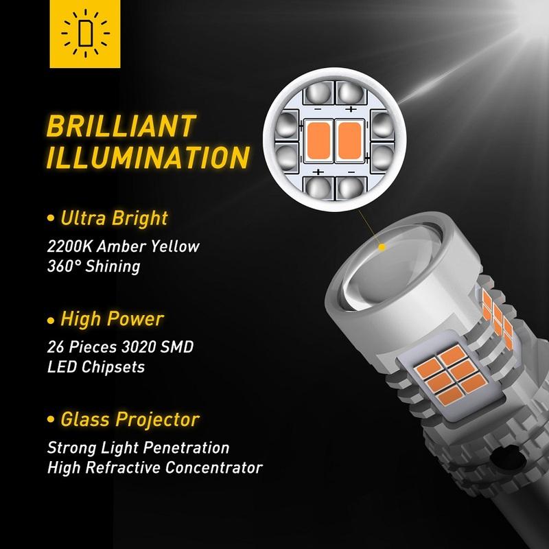 T20 LED 7440 W21W PY21W Canbus No Hyper Flash Car Turn Signal Lamp 1156 BA15S P21W BAU15S LED Yellow Indicator Light 12V