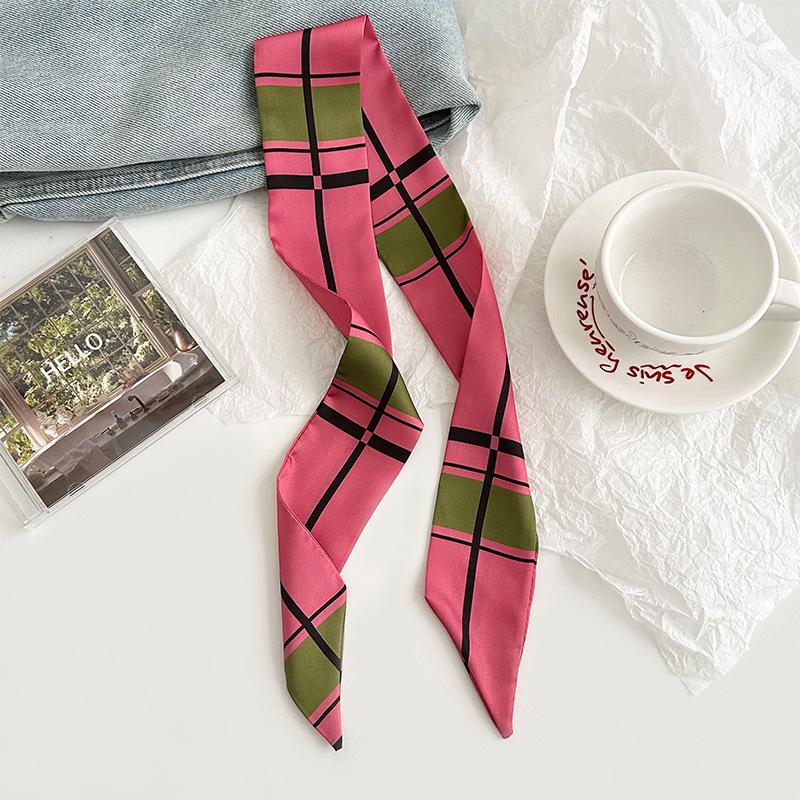 Silk Scarf Long Strip New Multi-functional Headscarf Decorative Small Scarf Niche Design Sense Bow Tied Hair Braided Headband