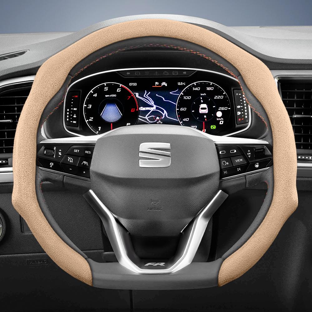 nlcr7 Suitable for Seat Premium Suede Snap-On Steering Wheel Cover, Non-Slip and Durable, Available for Ibiza, Arona, Leon, Leon Sportstourer,