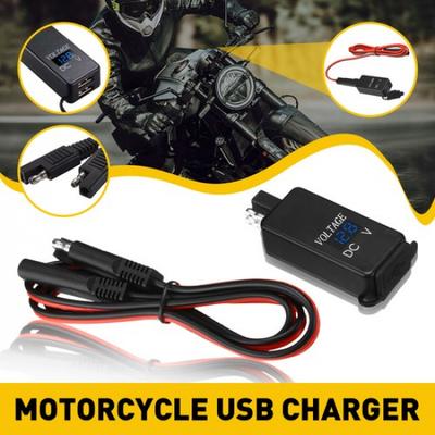 Motorcycle Dual USB Charger SAE To USB Adapter QC3.0 Voltmeter Fits Mobile Phone