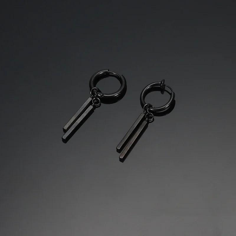 Jewelry Titanium Steel Punk Cool Men Women Ear Clip Stud Earrings Long Stick Pendant Fashion Hip Hop Drop Party Earring